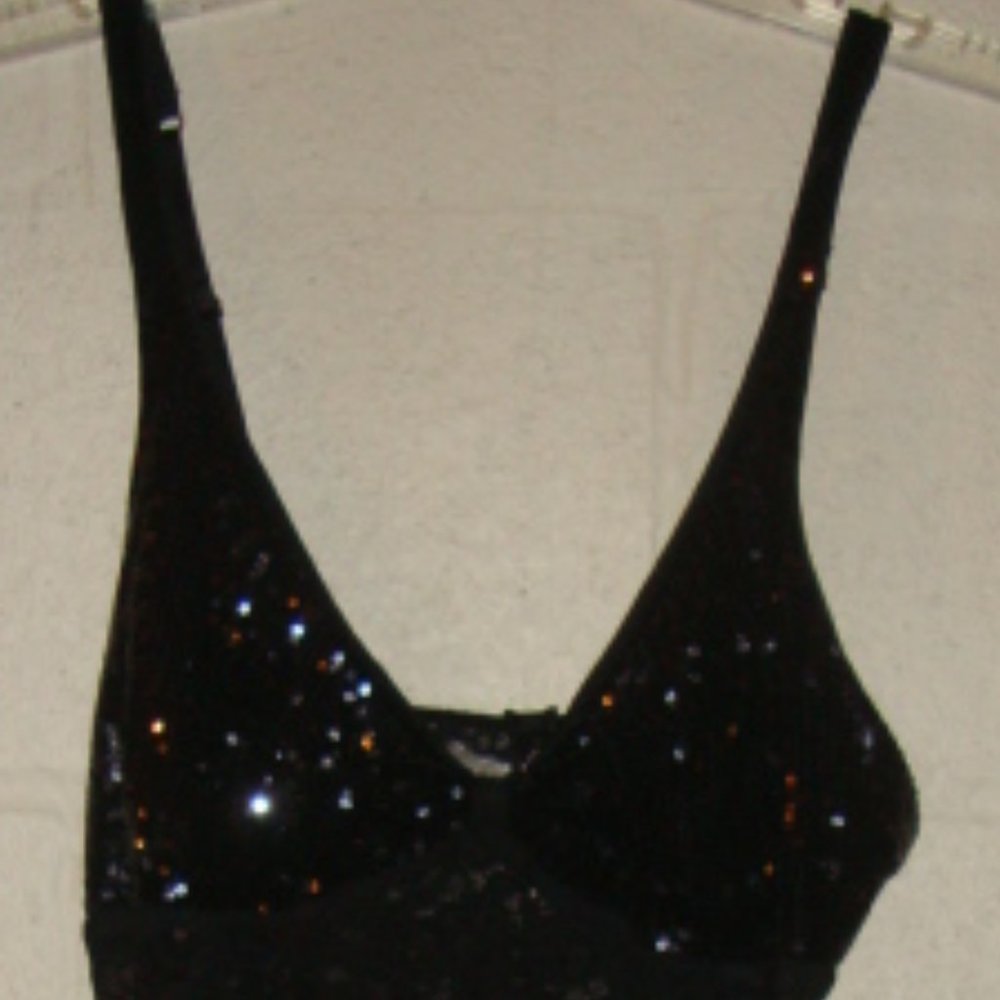 NEW Victoria's Secret Black Stretch Lace with Sequins Chemise Slip Nightgown